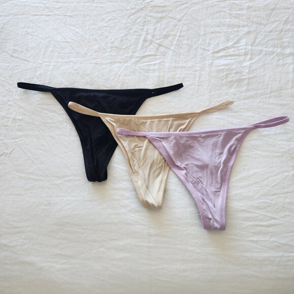 Huha String Thongs (3 Pairs) Black, Lilac, Beige Large NWOT - Picture 4 of 6